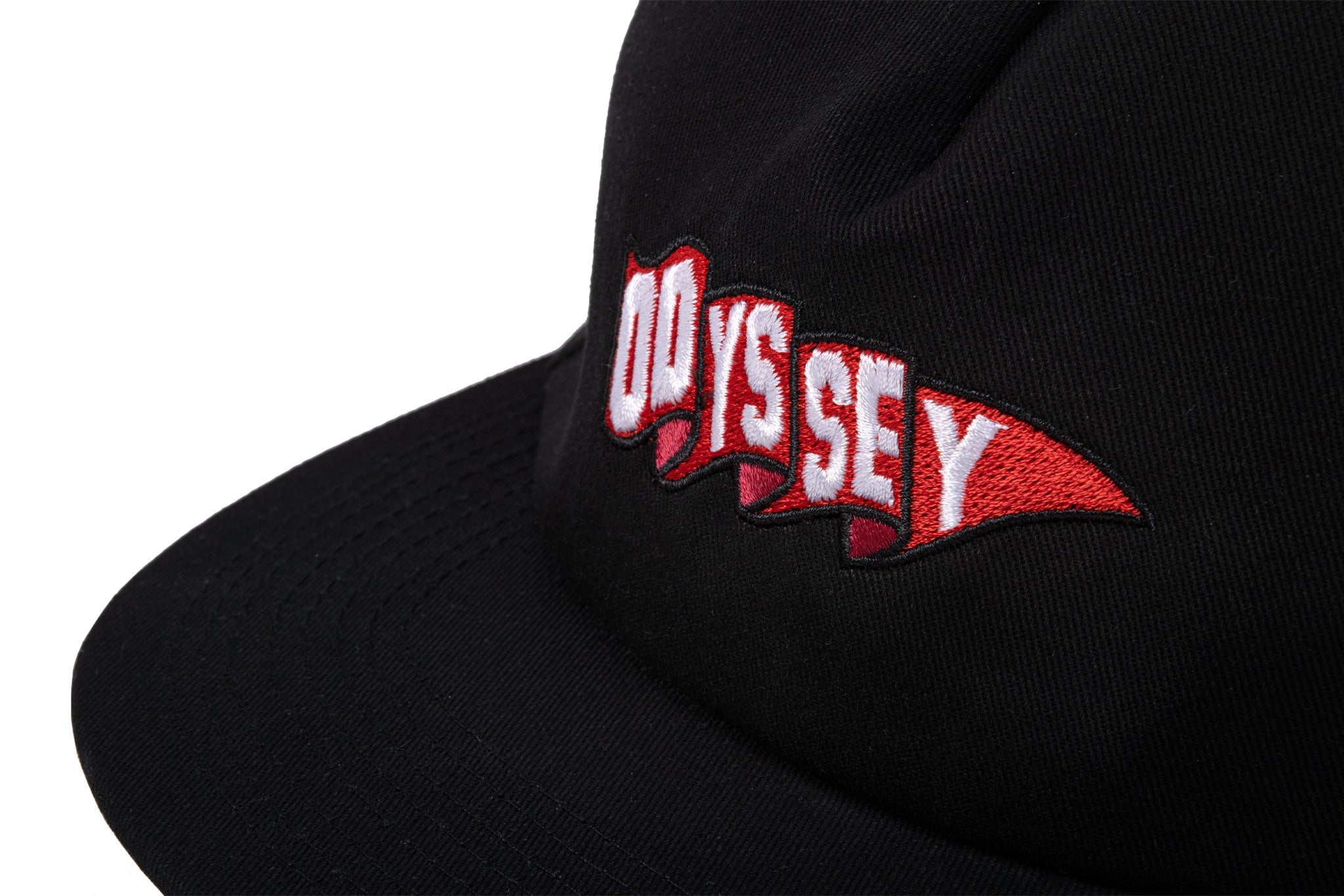 Odyssey Pennant 5-Panel Unstructured Hat (Black with Red/White Embroidery)