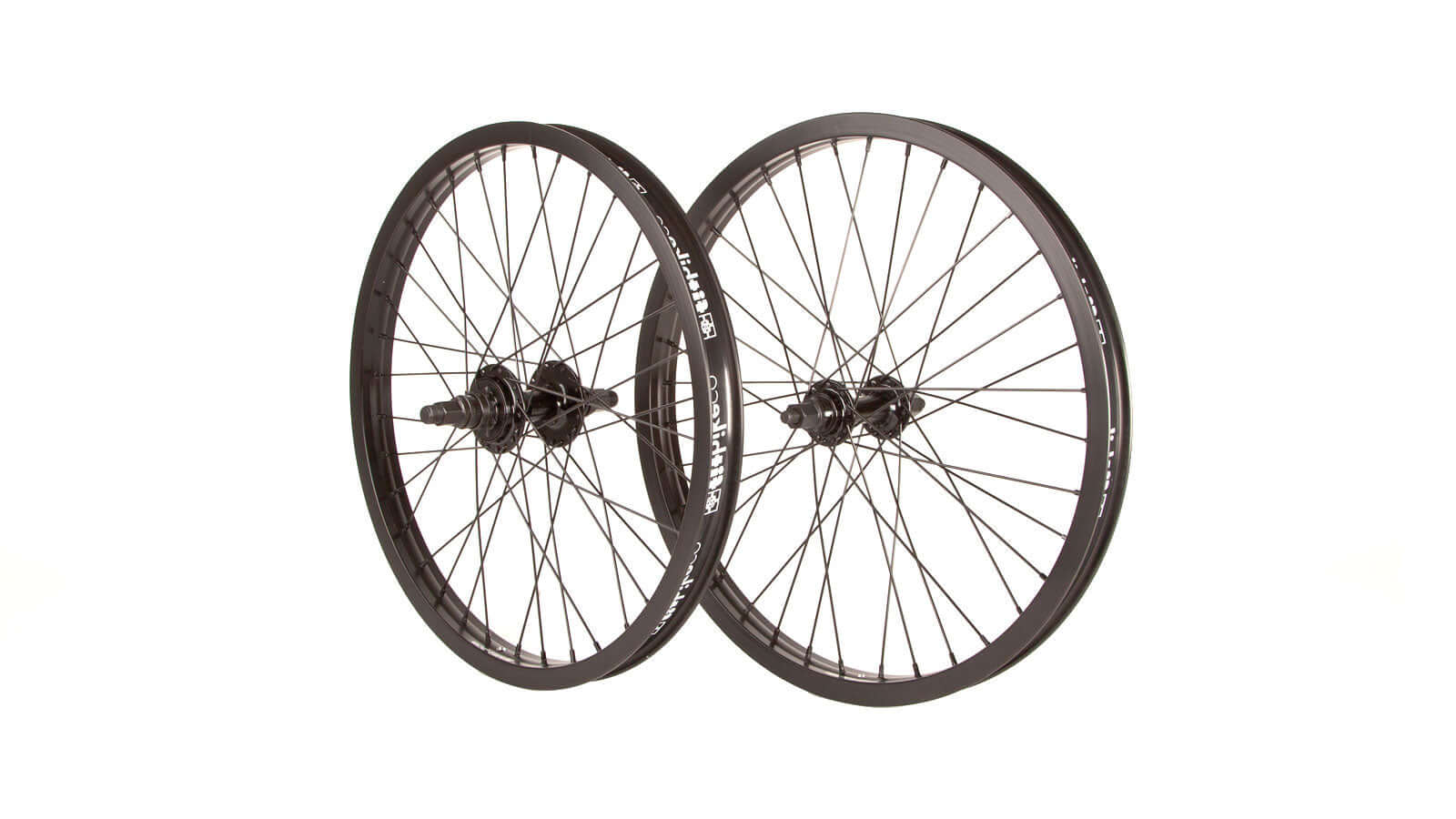 20" FIT OEM WHEELSET BLACK RHD-Featuring fully sealed hubs front and rear laced to light and strong FIT Double Wall OEM rims. Specifications 3/8" Front Axle male 4mm Rear Axle male 9T R.H.D. Cassette Driver 36H Fit OEM Double Wall Rims FIT Rim Strip-5050 Bike & Skate